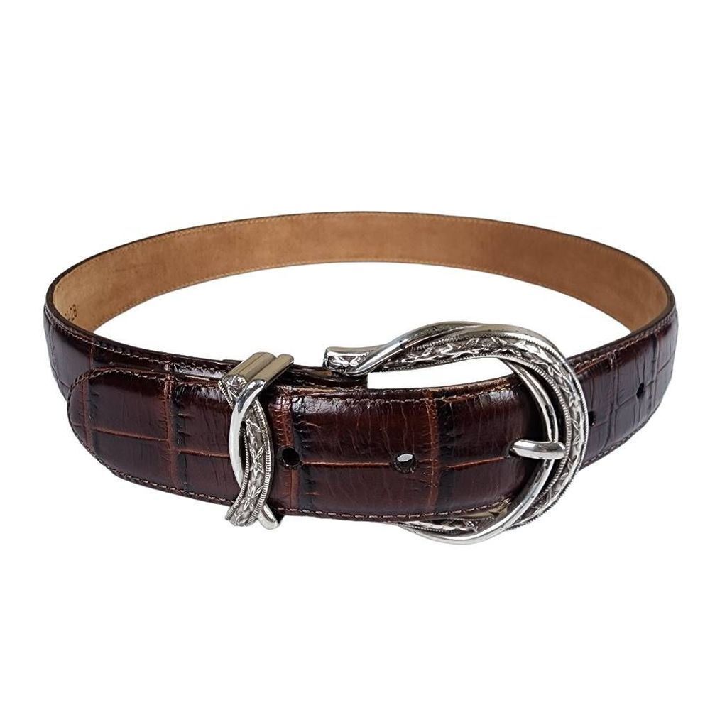 Vintage Brighton- Women’s Belt Brown Moc Crocodile Silver Buckle, Size Medium